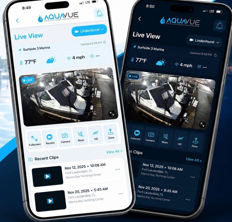 Live view of a boat in the AquaVue app