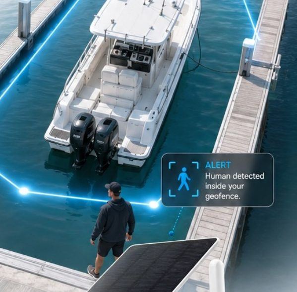 Smart geofence zone around a boat in the AquaVue app
